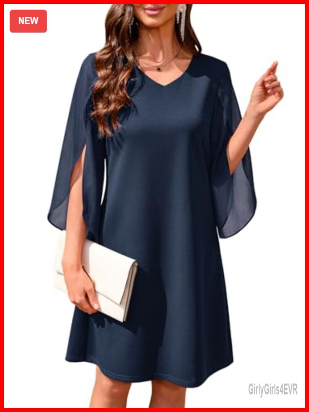 V Neck Flutter Chiffon Sleeve Cocktail Dress A-Line Formal